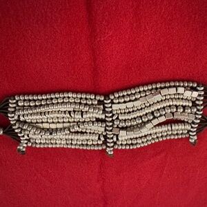 UNO de 50 Muli-strand silver beaded bracelet with leather closure